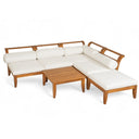 TOPMAX 6 Piece Patio Sofa Set, Acacia Wood Outdoor Modular Sectional Garden Furniture Set L-Shaped Conversation Set, Convertible Daybed with Tea Table, Ottoman, 5 Cushions and Pillows, Teak+Beige