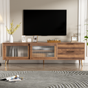 Modern TV Stand for 75'+ TV, TV Console with 2 Glass Doors, Entertainment Center with 2 Drawers & Storage Cabinet, 70' Media Console Table for Living Room, Bedroom