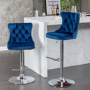 Swivel Velvet Barstools Adjusatble Seat Height from 25-33 Inch, Chrome base Bar Stools with Backs Comfortable Tufted for Home Pub and Kitchen Island,Set of 2,AS1712BL,Blue