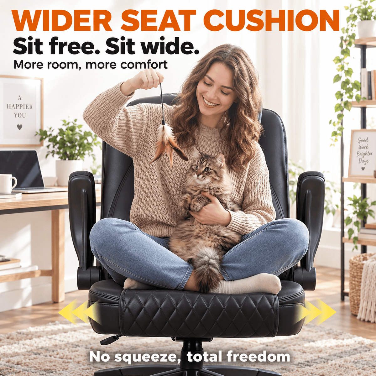 CloudRest Pro® Rocking Leather Office Chair with Back Support and Flip-up Armrests, for Short People Use