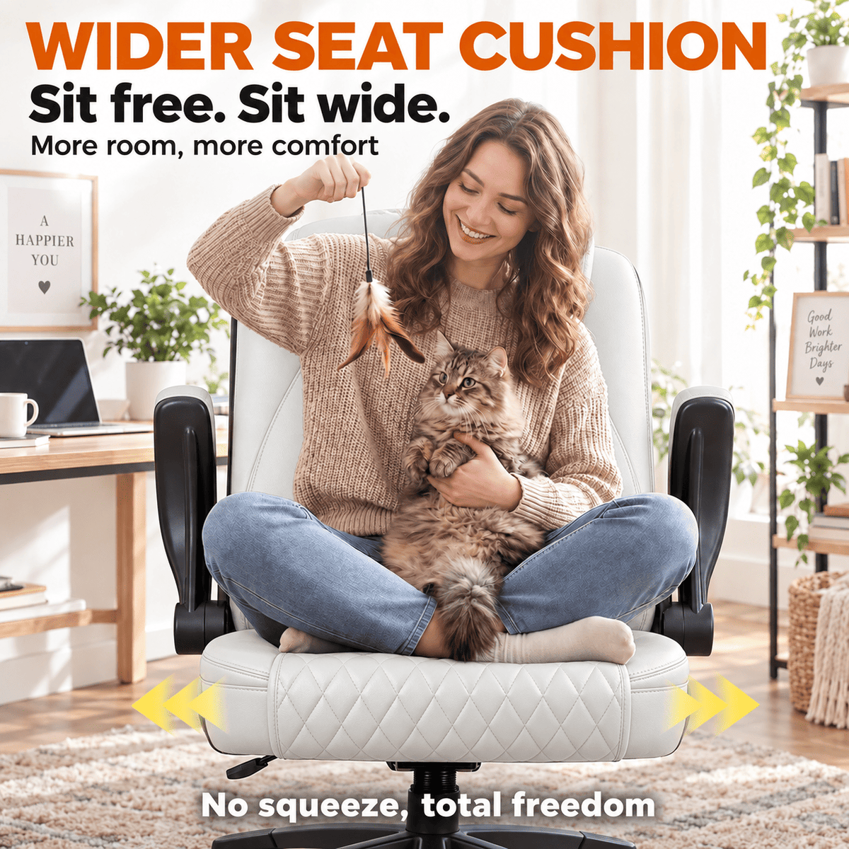 CloudRest Pro® Rocking Leather Office Chair with Back Support and Flip-up Armrests, for Short People Use
