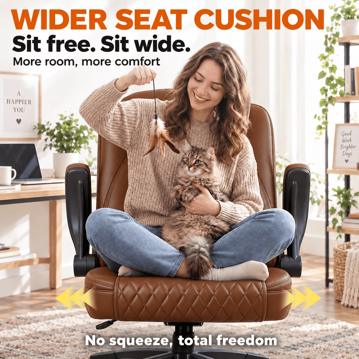 CloudRest Pro® Rocking Leather Office Chair with Back Support and Flip-up Armrests, for Short People Use