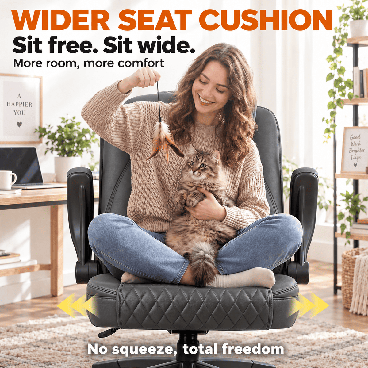 CloudRest Pro® Rocking Leather Office Chair with Back Support and Flip-up Armrests, for Short People Use