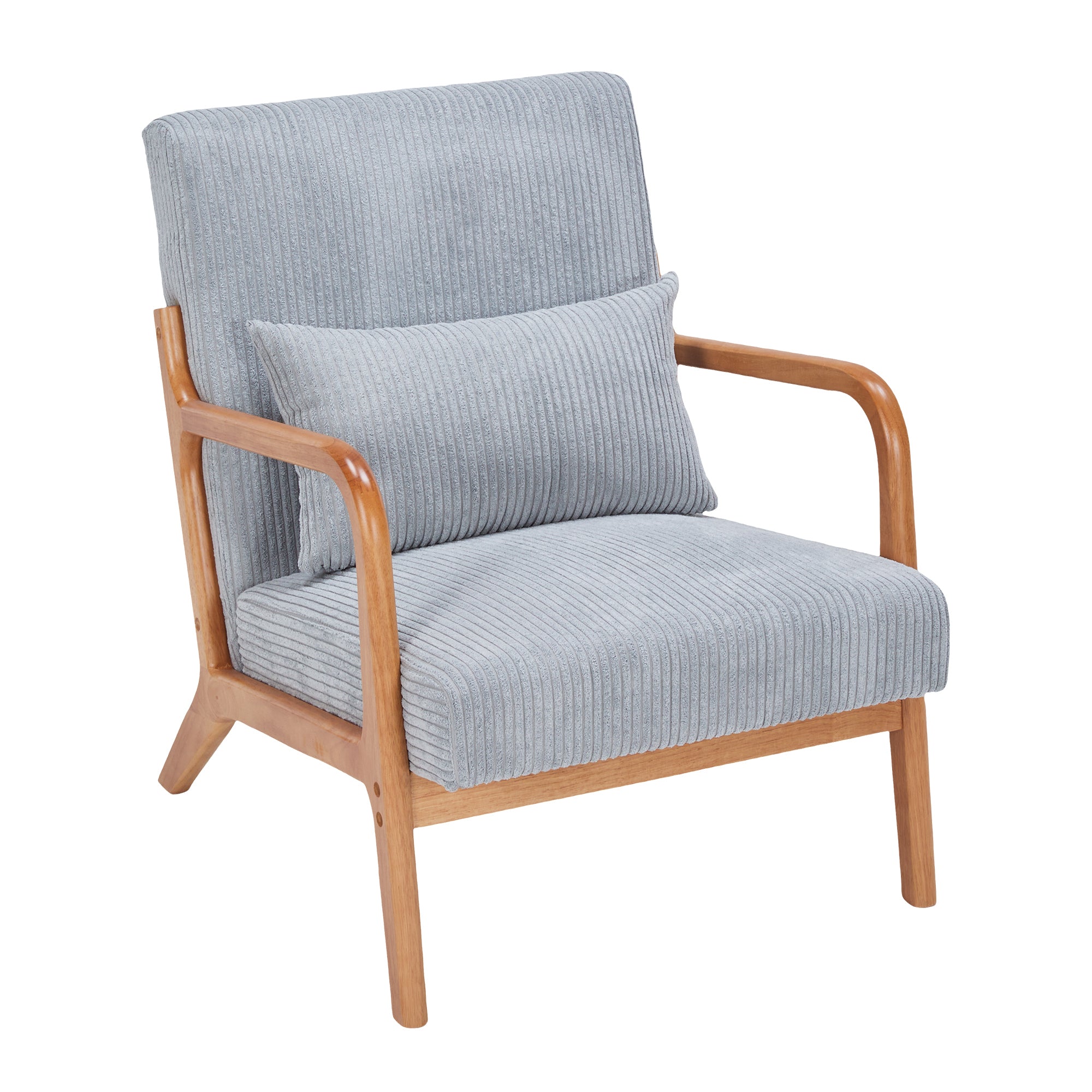 Mid-Century Modern Accent Chair with Pillow, Upholstered Arm Chair in Antique Dark Grey, Solid Wood Frame(Antique Dark Grey)