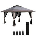 Outsunny 13' x 13' Pop Up Canopy, Gazebo Tent with Netting, Weight Bags, Adjustable Height & Wheeled Carry Bag, Light Gray