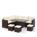7-Piece Wicker Outdoor Dining Set with Beige Cushions and WPC Table for Porch, Backyard, or Garden - Modular Design, Weather-Resistant, Rustproof Steel Frame