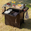 K&K 39.5' Outdoor Grill Cart with Storage Cabinet, Outdoor Bar Cart Pizza Oven Table with Wheels, Stainless Steel Top, Outdoor Kitchen Island with Spice & Paper Rack for BBQ, Waterproof Cover Included