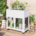 TOPMAX Patio 35.4''x17.7''x37.4'' Mini Wood Cold Frame, Compact 2 Doors Garden Greenhouse with Wheels, Raised Bed with Liner for Indoor Outdoor Use, White