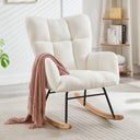 Glider Chair for Living Room Tufted Upholstered Teddy Fabric Rocking Chair with Metal Frame Accent Chair Ivory White