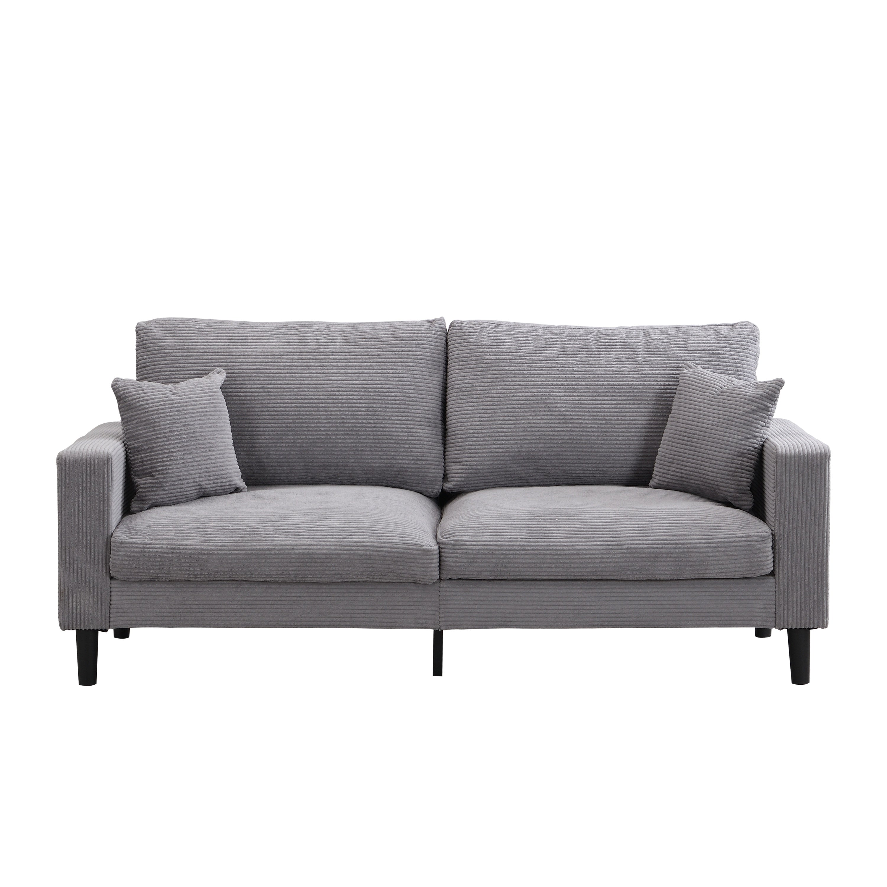 Modern Upholstered 3-Seater Sofa, High Resilience with Wooden Frame, Light Gray Corduroy, 74 Inches