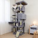 84.6 inch Dark Gray Cat Tree Tower with Wide Base, 3 Large Hinding Condo,  11 Sisal Scratching Post, Sisal Scratching Ladder,  2 Hammocks, Large Top Platform,  Many landing Perch and Interactive toy