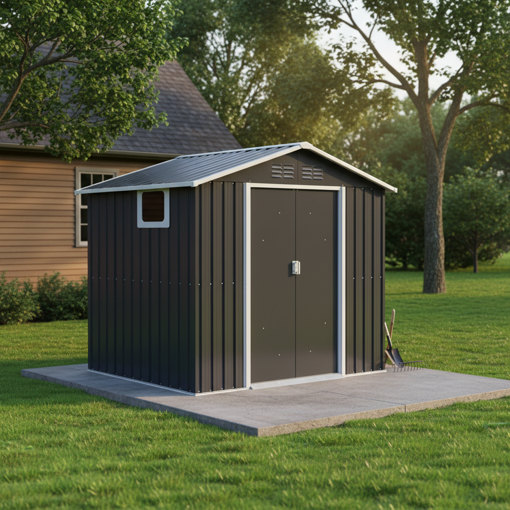 7x4.3ft Metal garden sheds outdoor storage sheds Coal Grey with window