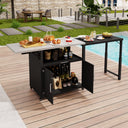 Versatile Outdoor Cabinet with Folding & Expandable Work Surfaces, Ample Storage Space, and Lockable Wheels, Matte Black