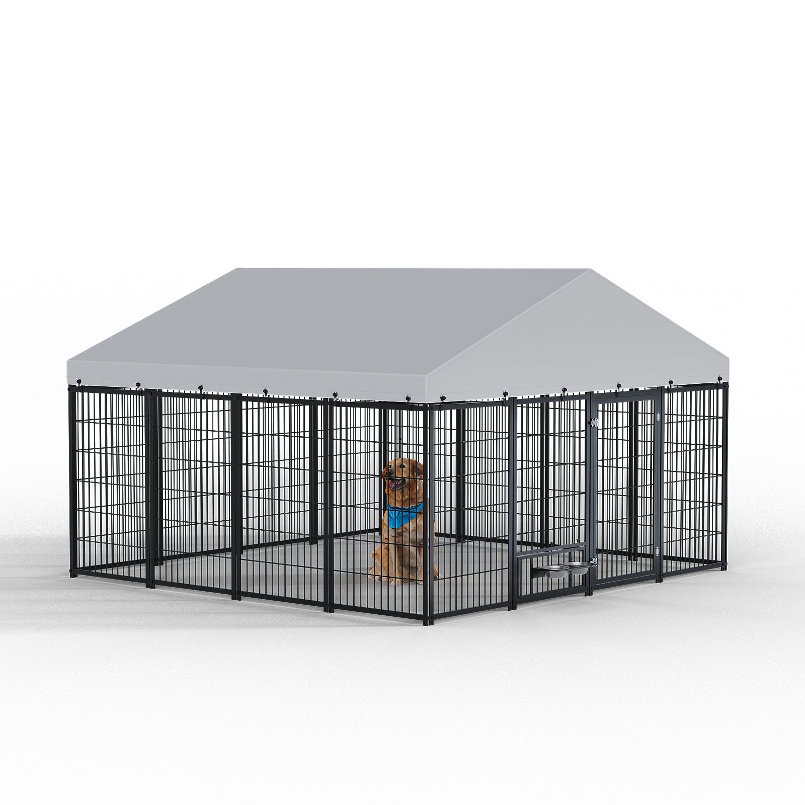Large Dog Kennel Outdoor Pet Pens Dogs Run Enclosure Animal Hutch Metal Coop Fence with Roof Cover. 9.62'L x 9.35'W x 6.18'H.