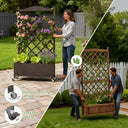 COMHOMA 2x1x4 FT Elevated Garden Bed with Trellis and Wheels for Climbing Plants, Wood, OT-GD01