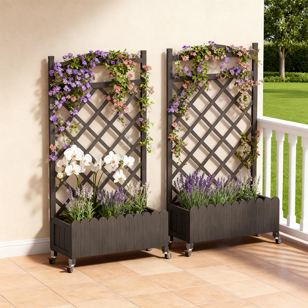 COMHOMA 2x1x4 FT Elevated Garden Bed with Trellis and Wheels for Climbing Plants, Wood, OT-GD01