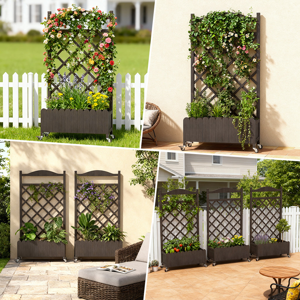 COMHOMA 2x1x4 FT Elevated Garden Bed with Trellis and Wheels for Climbing Plants, Wood, OT-GD01