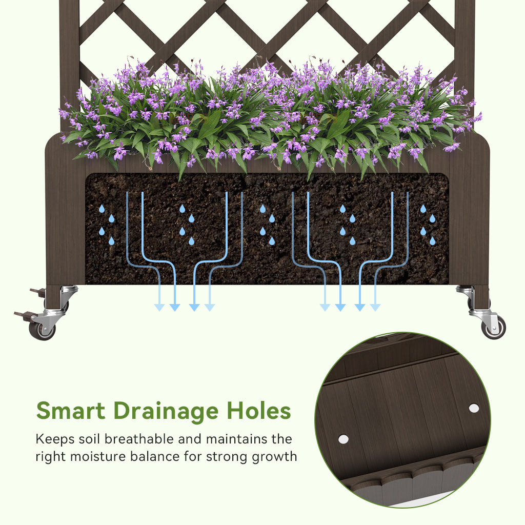 COMHOMA 2x1x4 FT Elevated Garden Bed with Trellis and Wheels for Climbing Plants, Wood, OT-GD01