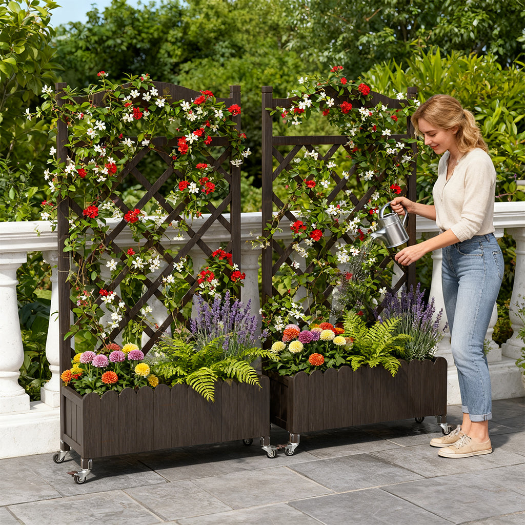 COMHOMA 2x1x4 FT Elevated Garden Bed with Trellis and Wheels for Climbing Plants, Wood, OT-GD01