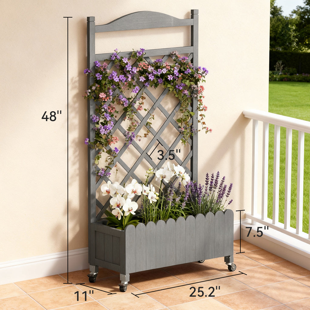 COMHOMA 2x1x4 FT Elevated Garden Bed with Trellis and Wheels for Climbing Plants, Wood, OT-GD01