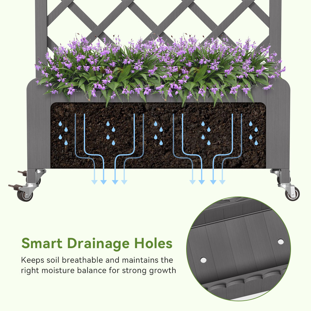 COMHOMA 2x1x4 FT Elevated Garden Bed with Trellis and Wheels for Climbing Plants, Wood, OT-GD01