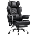 Black leather office chair with quilted design on a white background