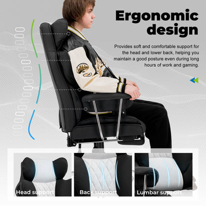 COMHOMA Leather Game & Office Chair with Lumbar Support & Adjustable Footrest GT205