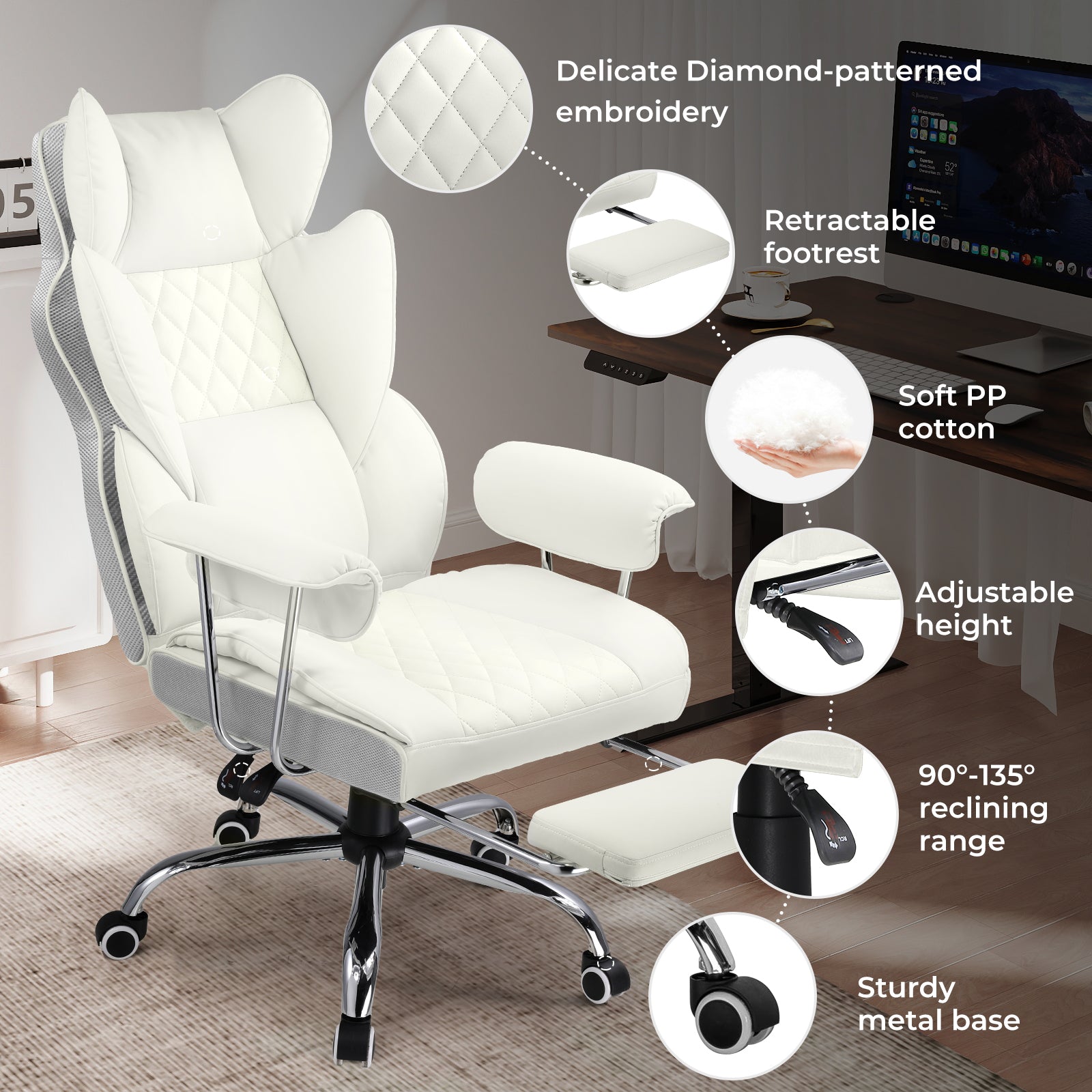 White chair with desk in background