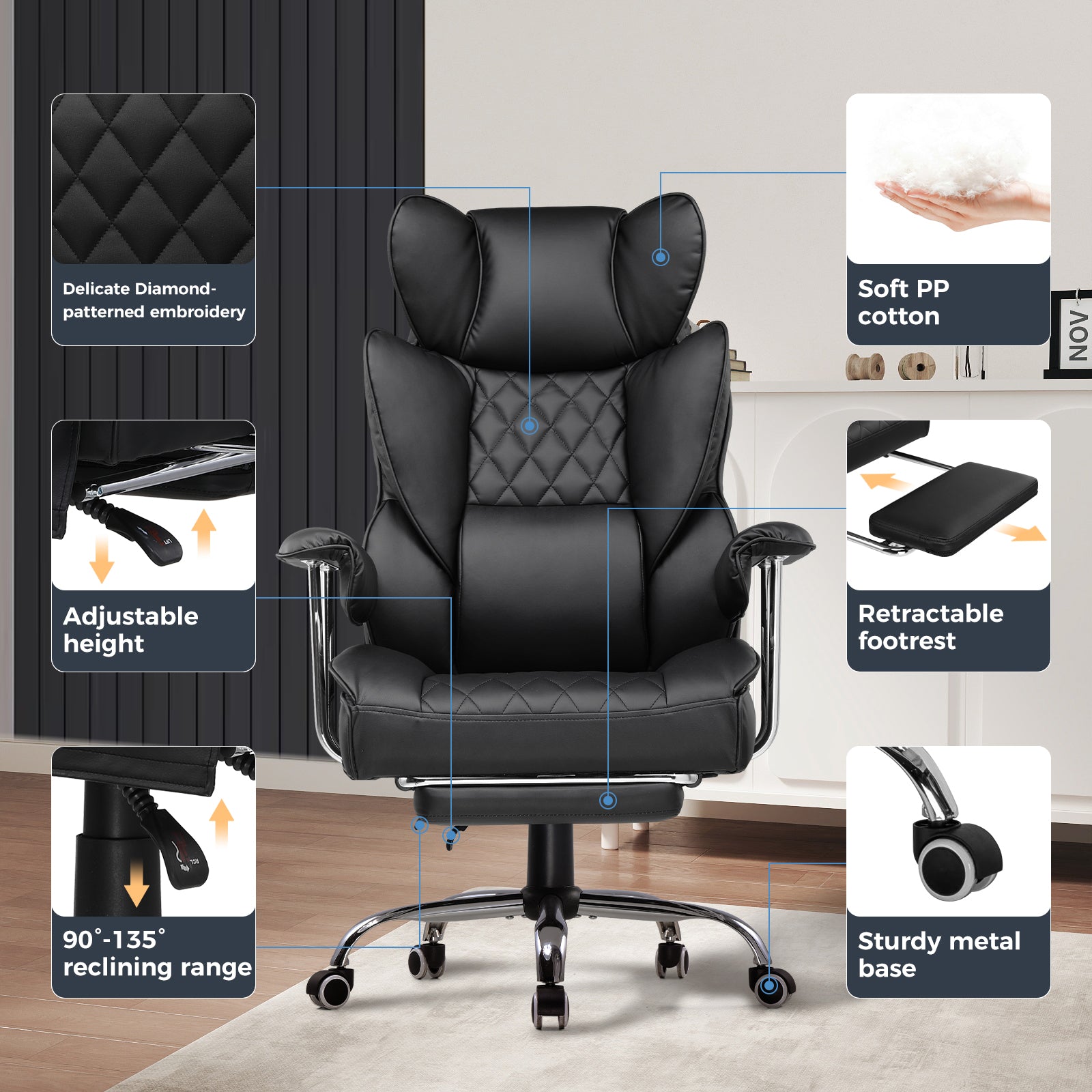 COMHOMA Upgraded Big and Tall Office Chair 400LBS with Pillow & Adjustable Armrest CH510/CH511