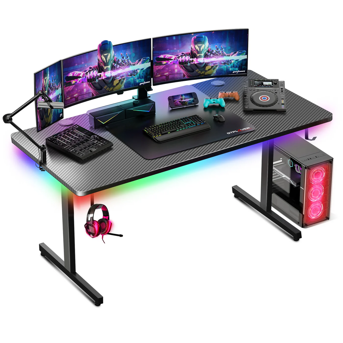 GTPLAYER® 55" T-Shaped RGB Gaming Desk GTP200