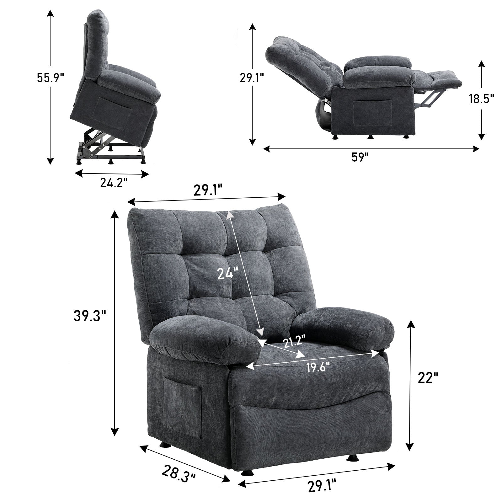 COMHOMA Fabric Power Lift Recliner, Oversized for Big Tall Men and Elderly H7133