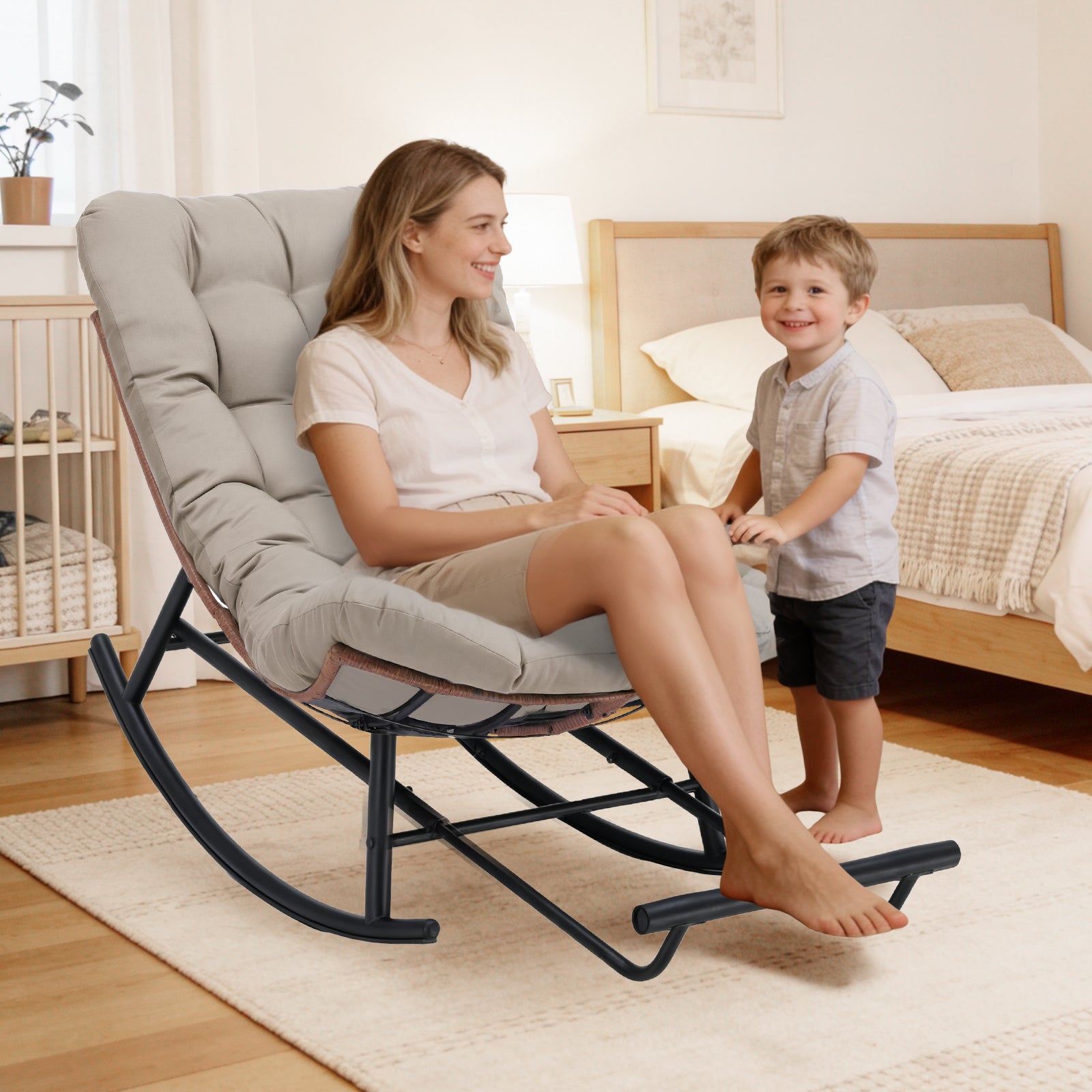 COMHOMA Outdoor Rocking Papasan Chair, Oversized Wicker Patio Rocker OT-CH03