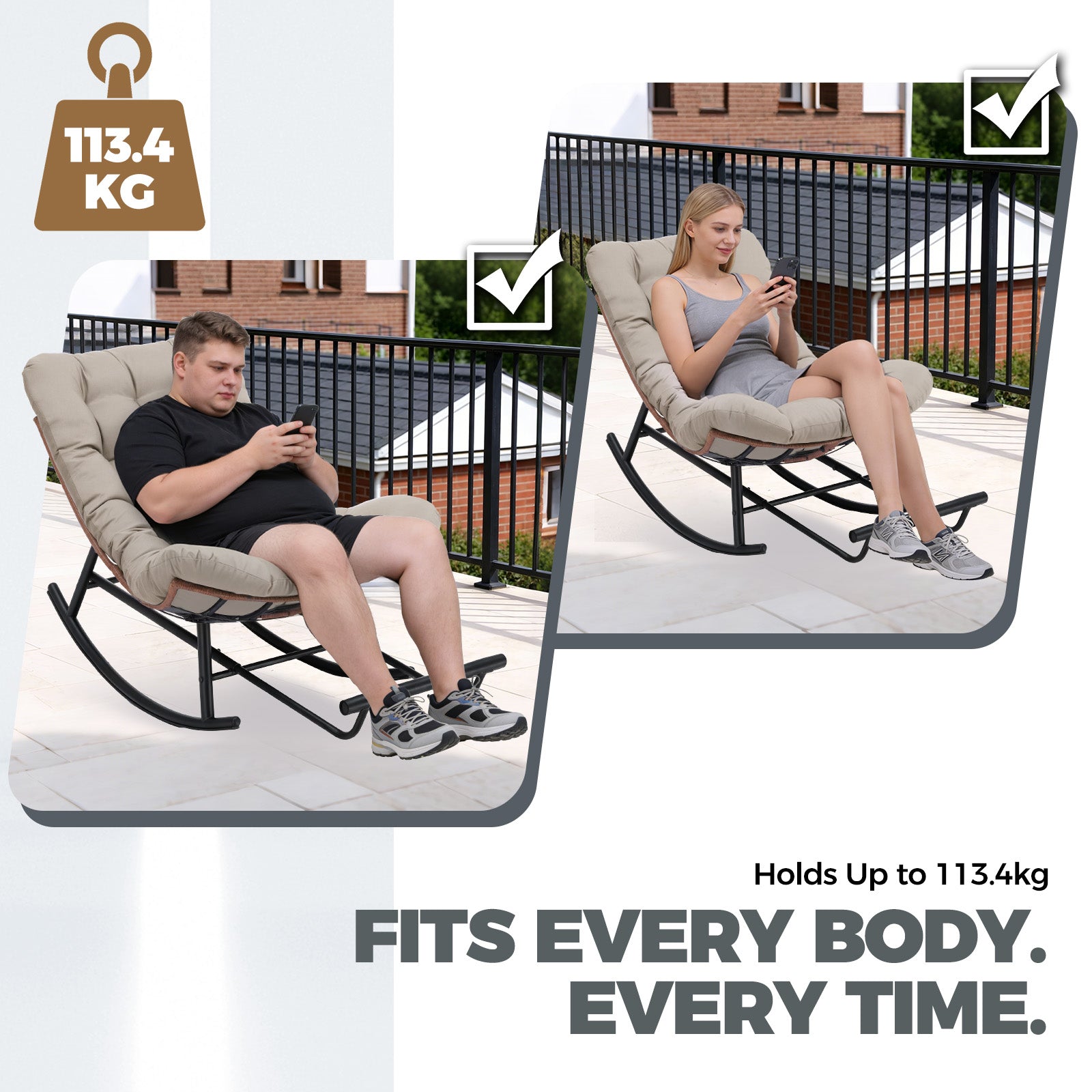COMHOMA Outdoor Rocking Papasan Chair, Oversized Wicker Patio Rocker OT-CH03