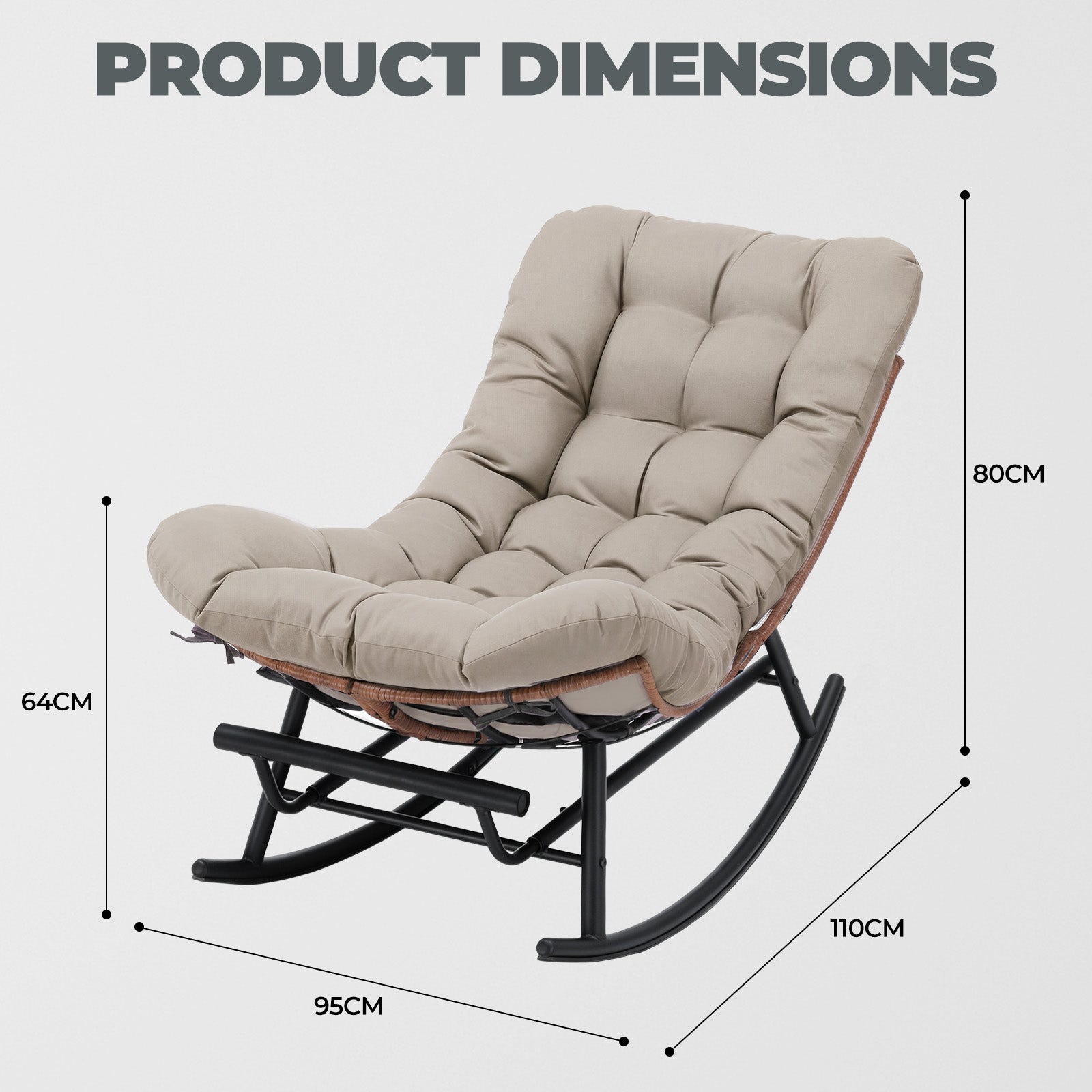 COMHOMA Outdoor Rocking Papasan Chair, Oversized Wicker Patio Rocker OT-CH03