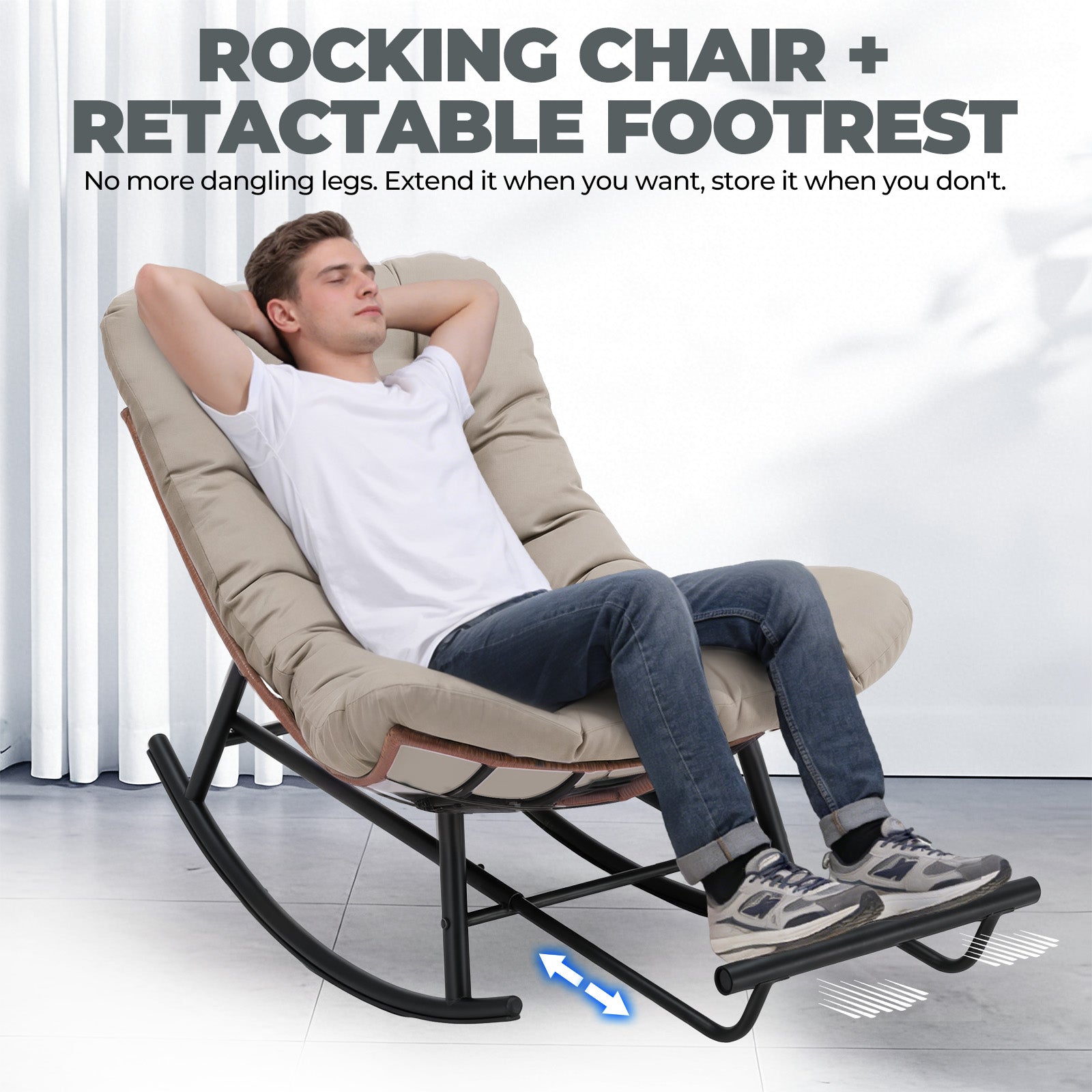 COMHOMA Outdoor Rocking Papasan Chair, Oversized Wicker Patio Rocker OT-CH03