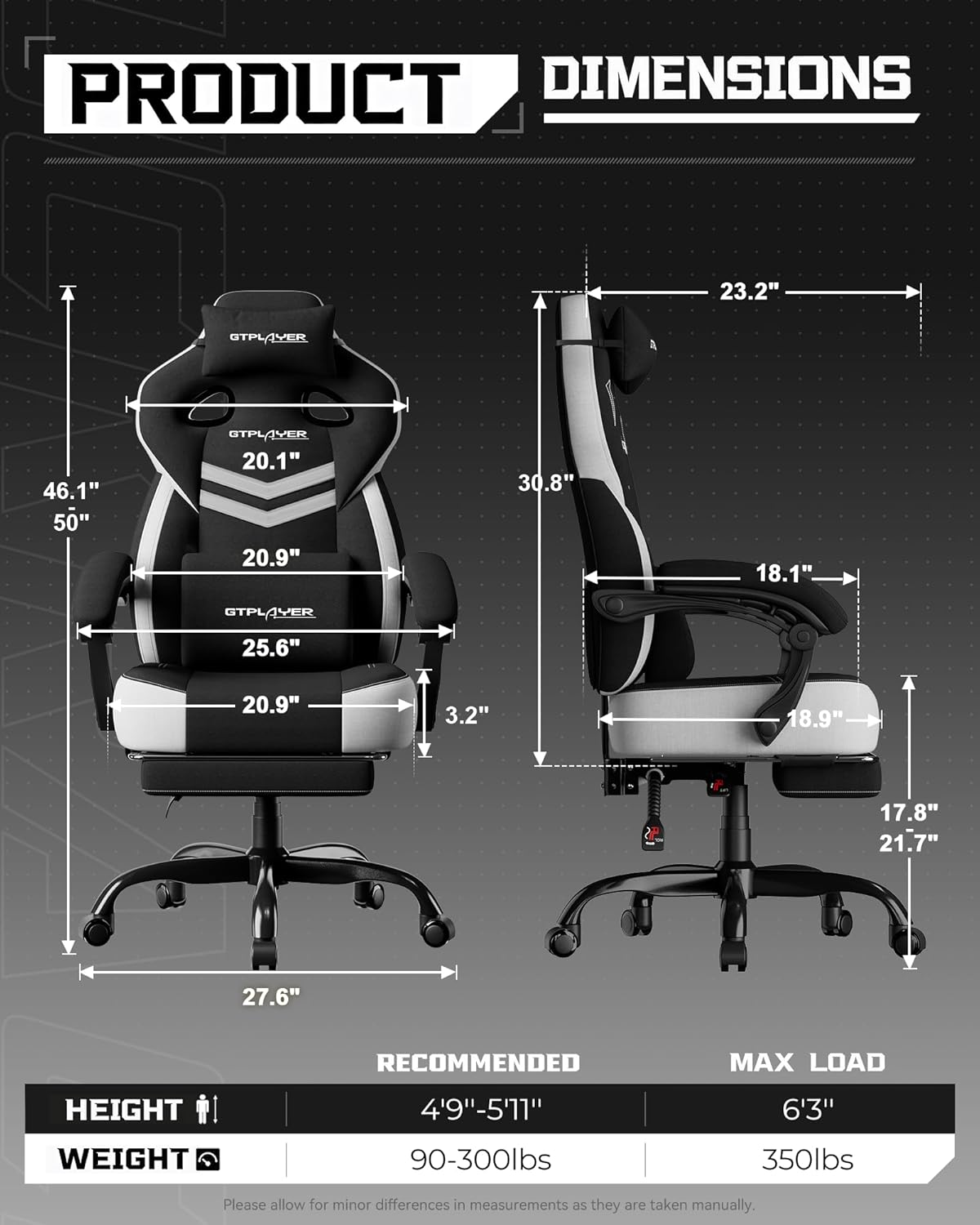 GTPLAYER Big and Tall Gaming Chair 350lbs with Footrest LR408