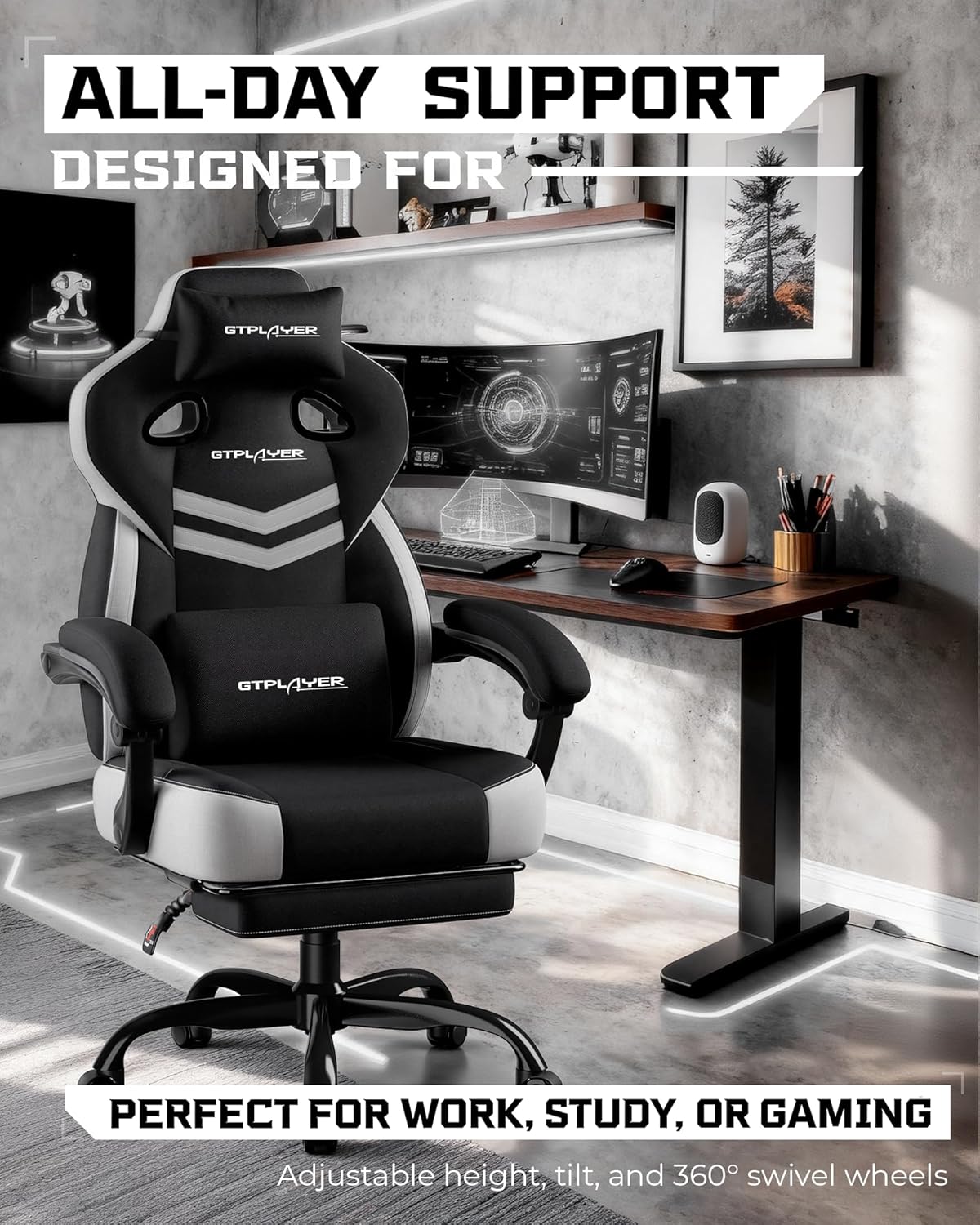 GTPLAYER Big and Tall Gaming Chair 350lbs with Footrest LR408