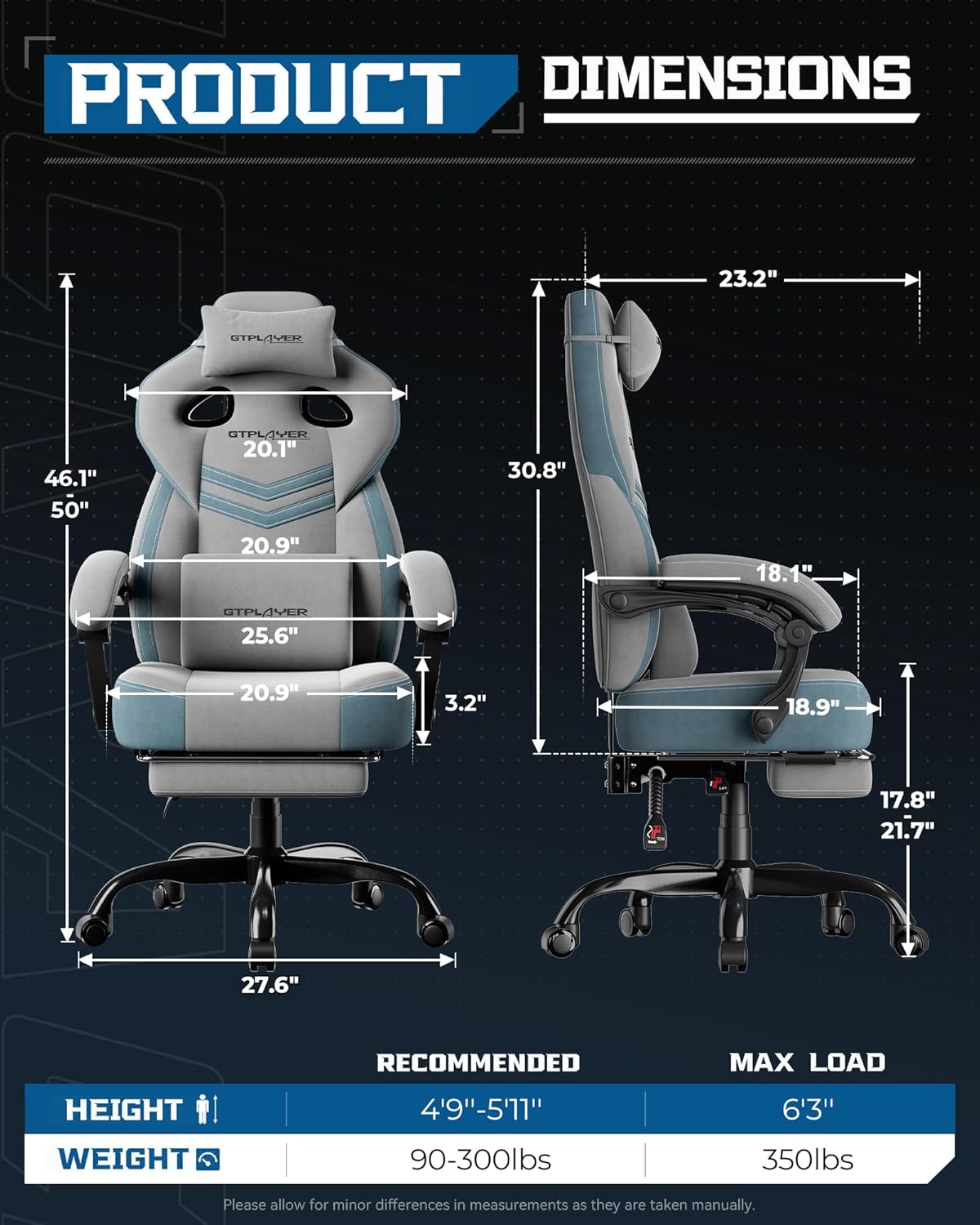 GTPLAYER Big and Tall Gaming Chair 350lbs with Footrest LR408