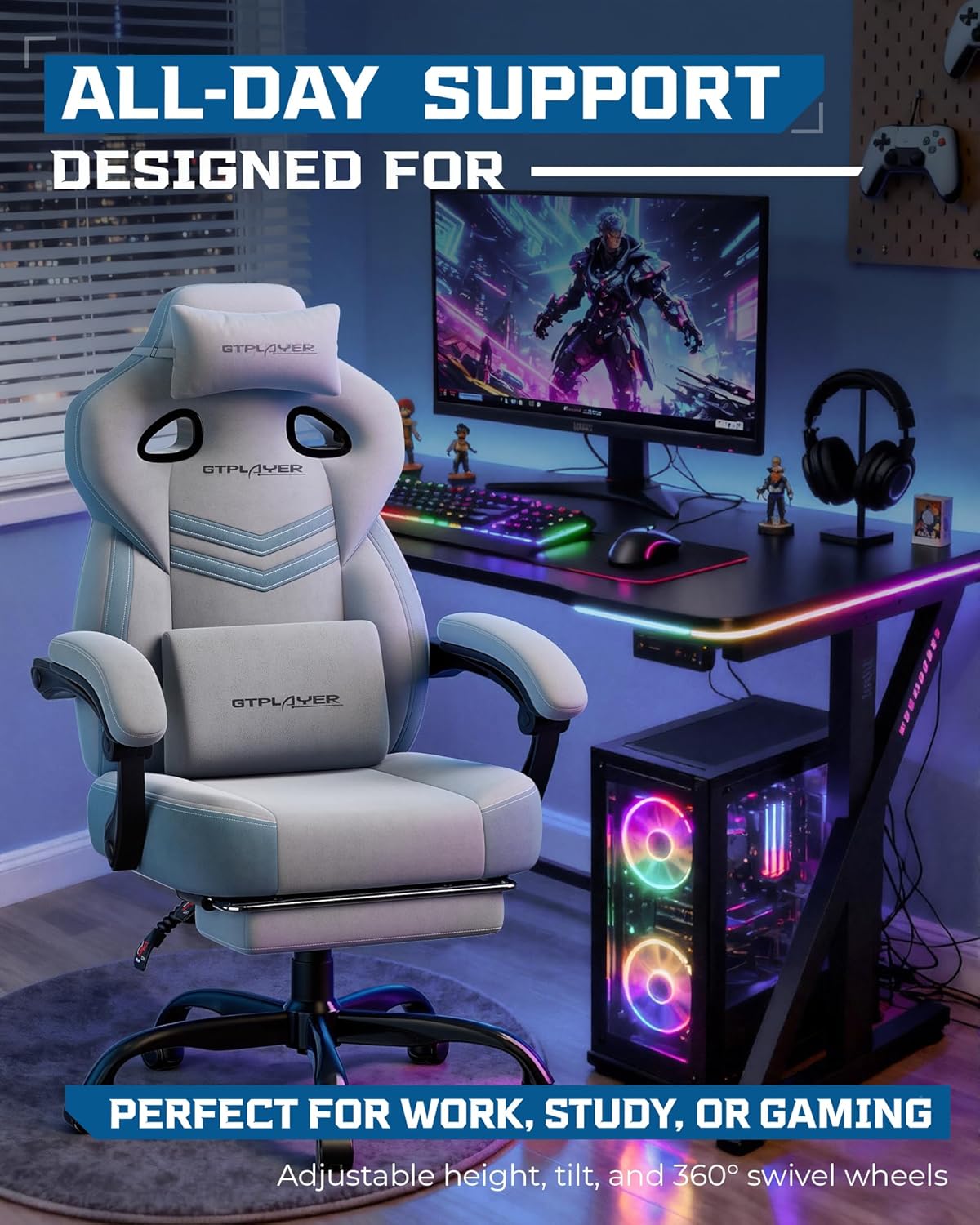 GTPLAYER Big and Tall Gaming Chair 350lbs with Footrest LR408