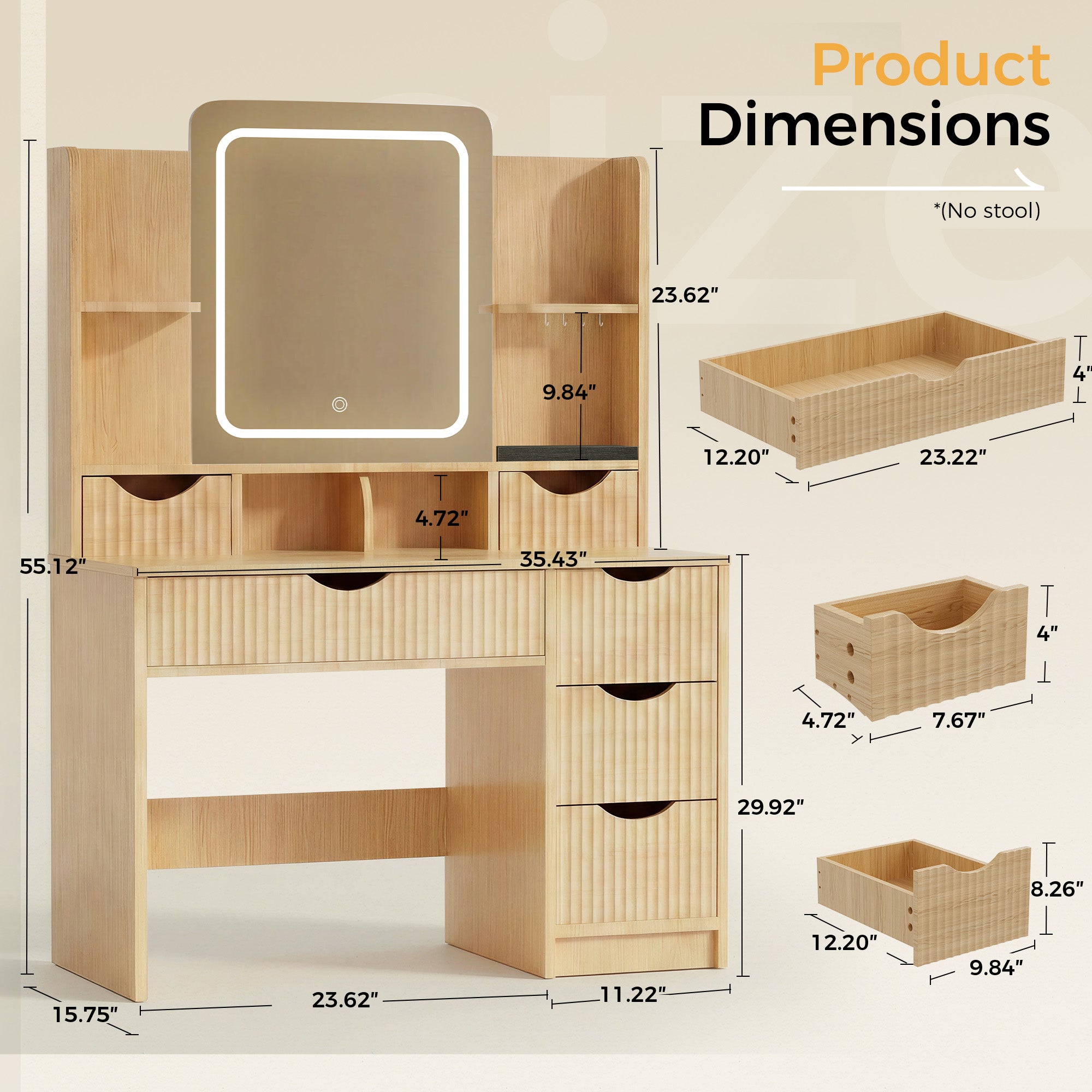 Modern Wooden Vanity Desk with Mirror and Lights B2004-LUCKLIFE