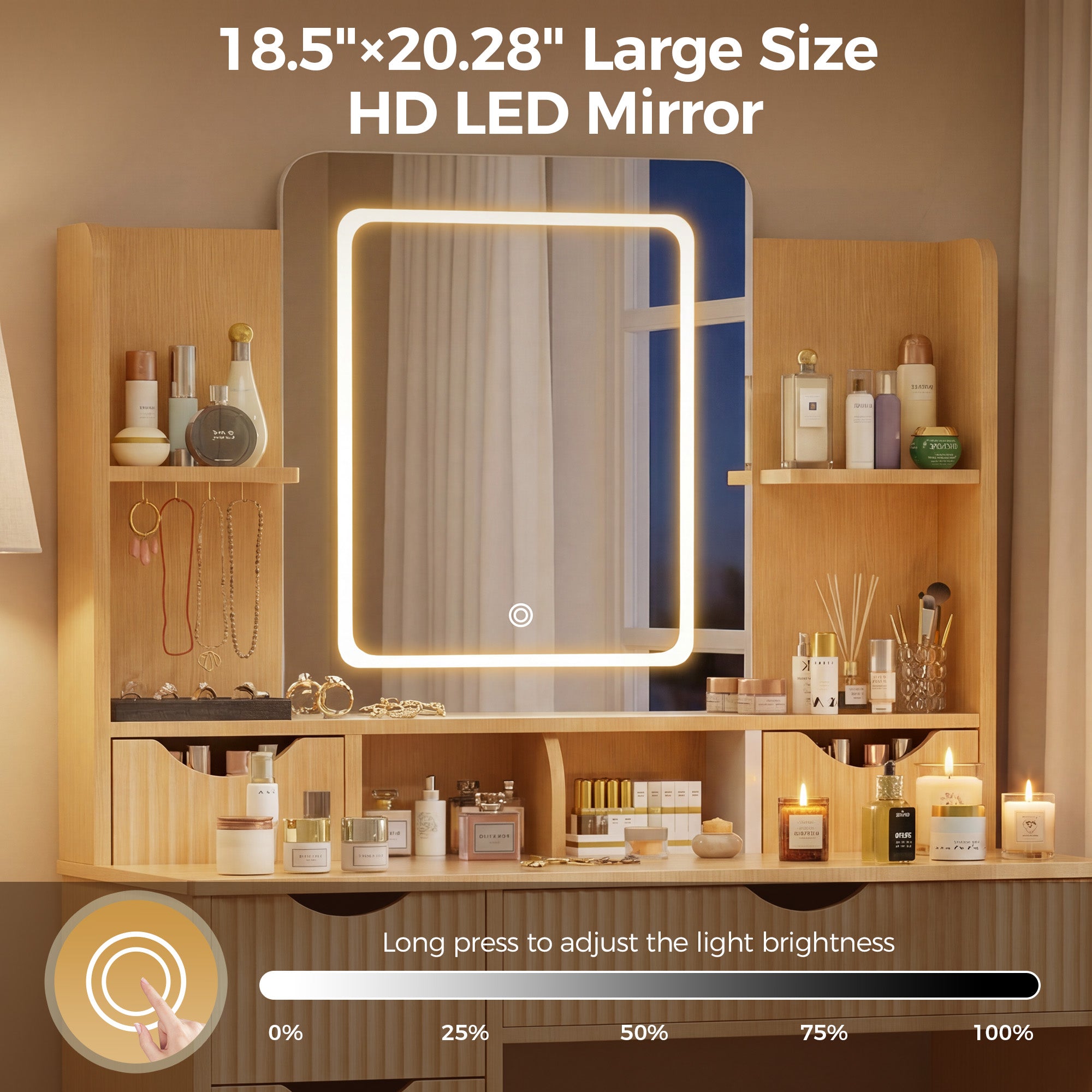 Modern Wooden Vanity Desk with Mirror and Lights B2004-LUCKLIFE