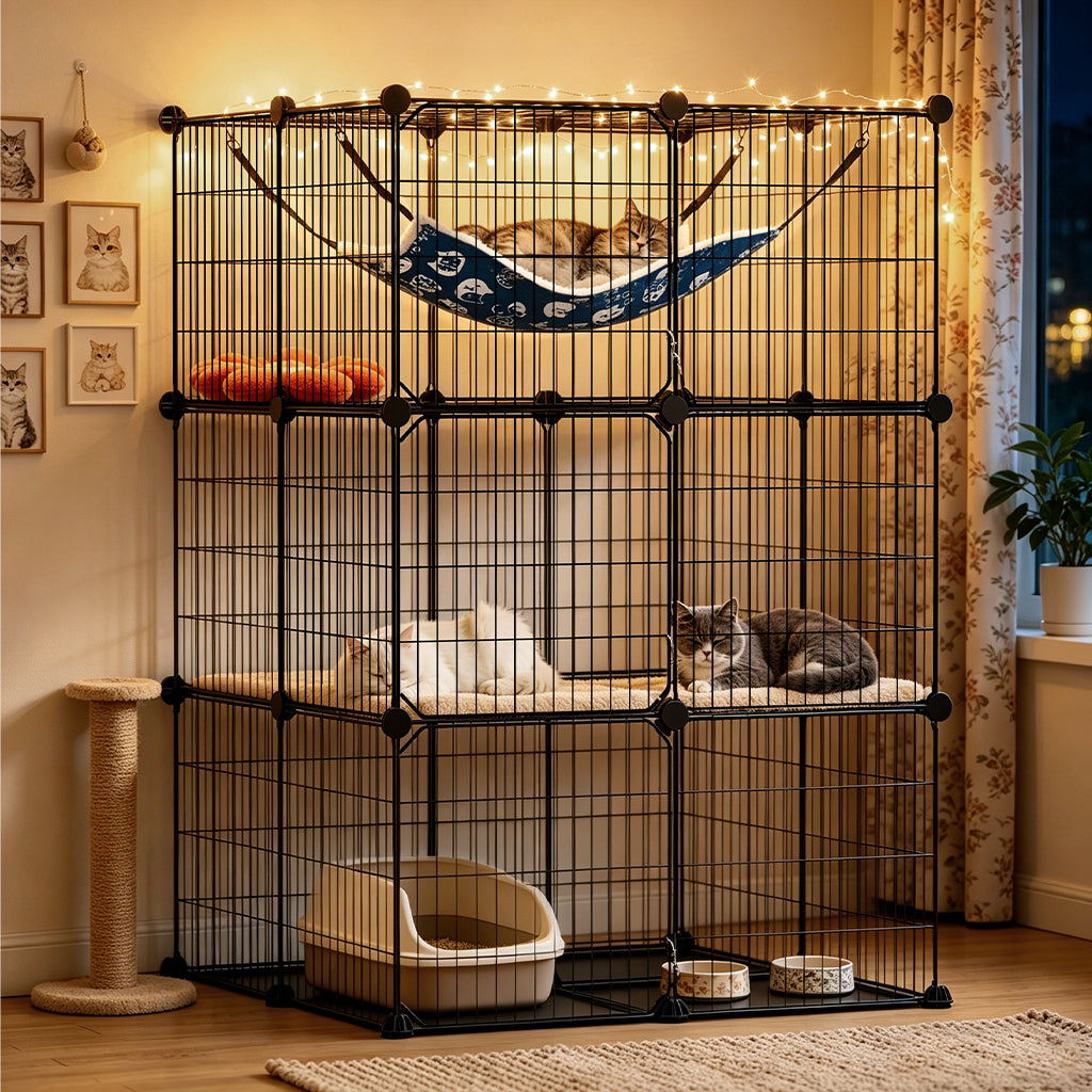 COMHOMA® 3/4/5 Tiers Cat Cage for Multiple Cats with Removable Tray & Hammock PET08