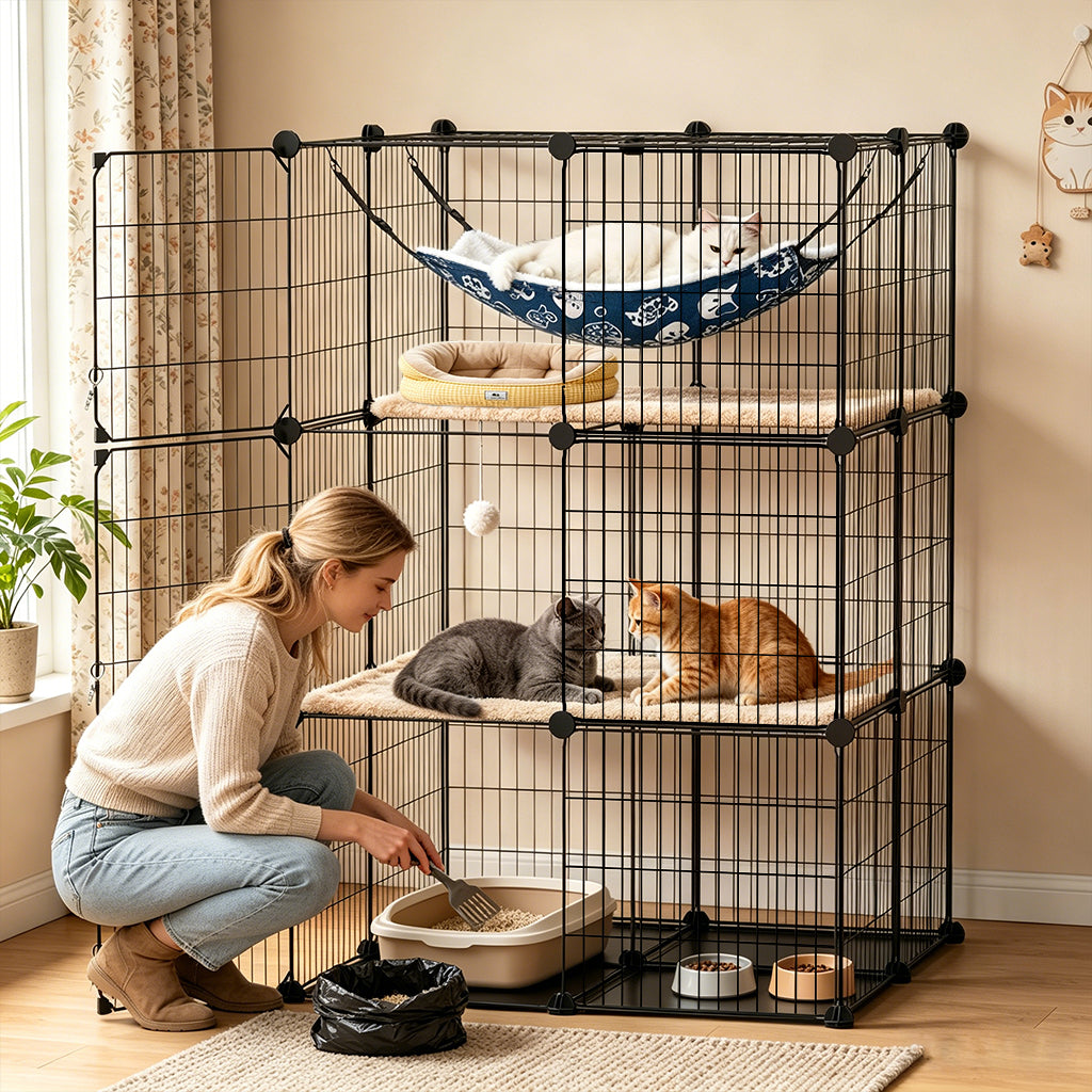 COMHOMA® 3/4/5 Tiers Cat Cage for Multiple Cats with Removable Tray & Hammock PET08