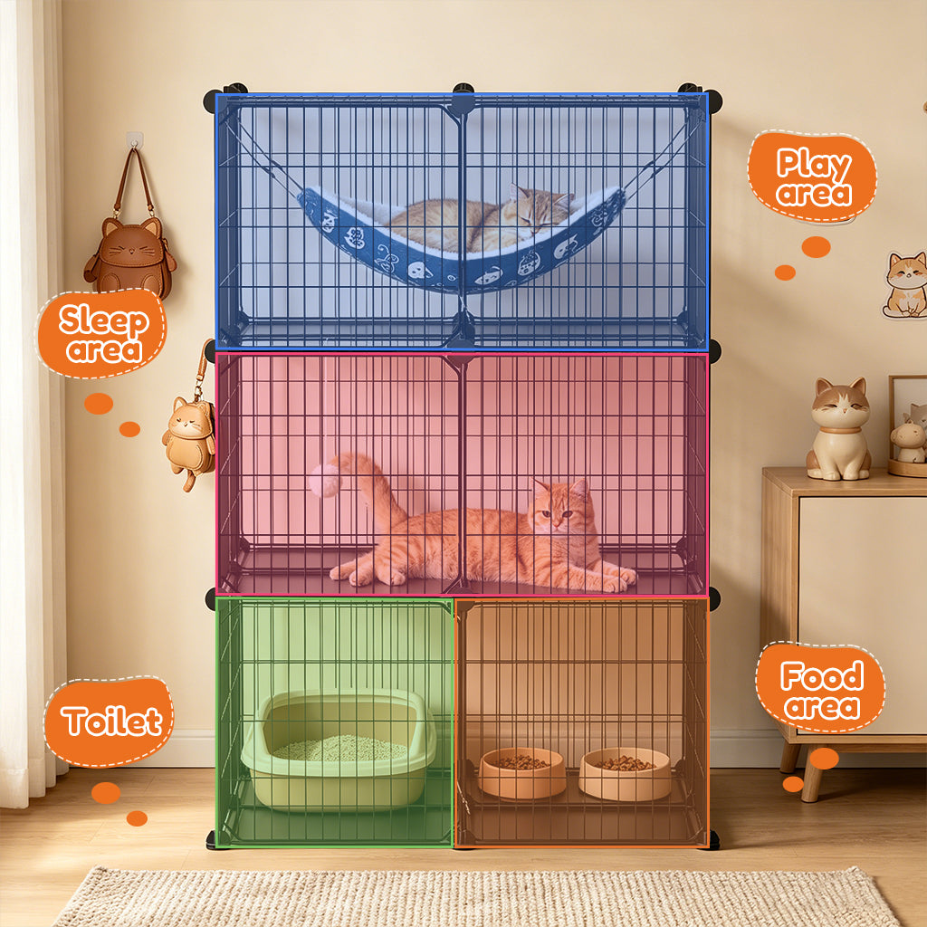 COMHOMA® 3/4/5 Tiers Cat Cage for Multiple Cats with Removable Tray & Hammock PET08