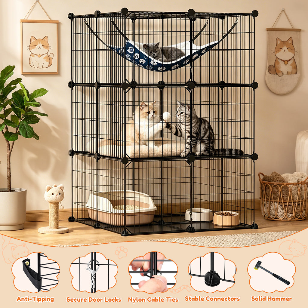 COMHOMA® 3/4/5 Tiers Cat Cage for Multiple Cats with Removable Tray & Hammock PET08