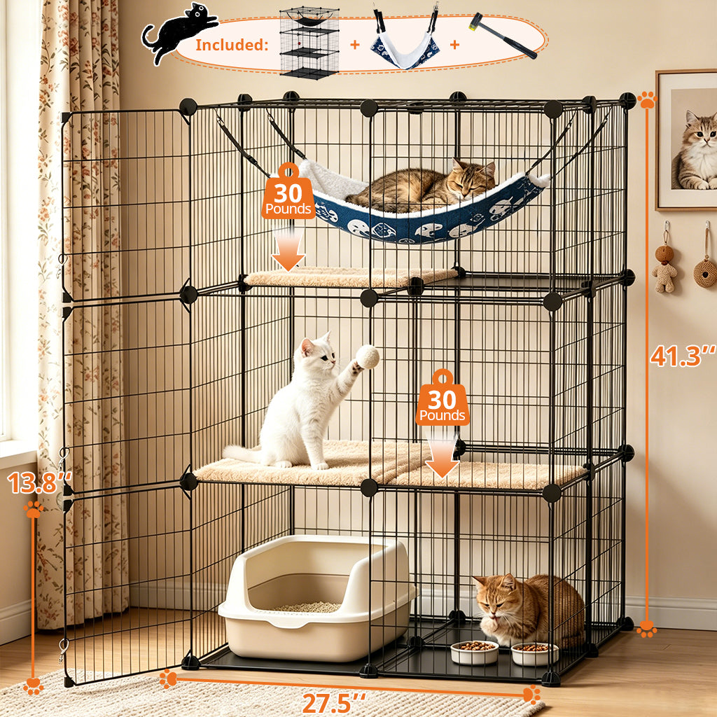 COMHOMA® 3/4/5 Tiers Cat Cage for Multiple Cats with Removable Tray & Hammock PET08