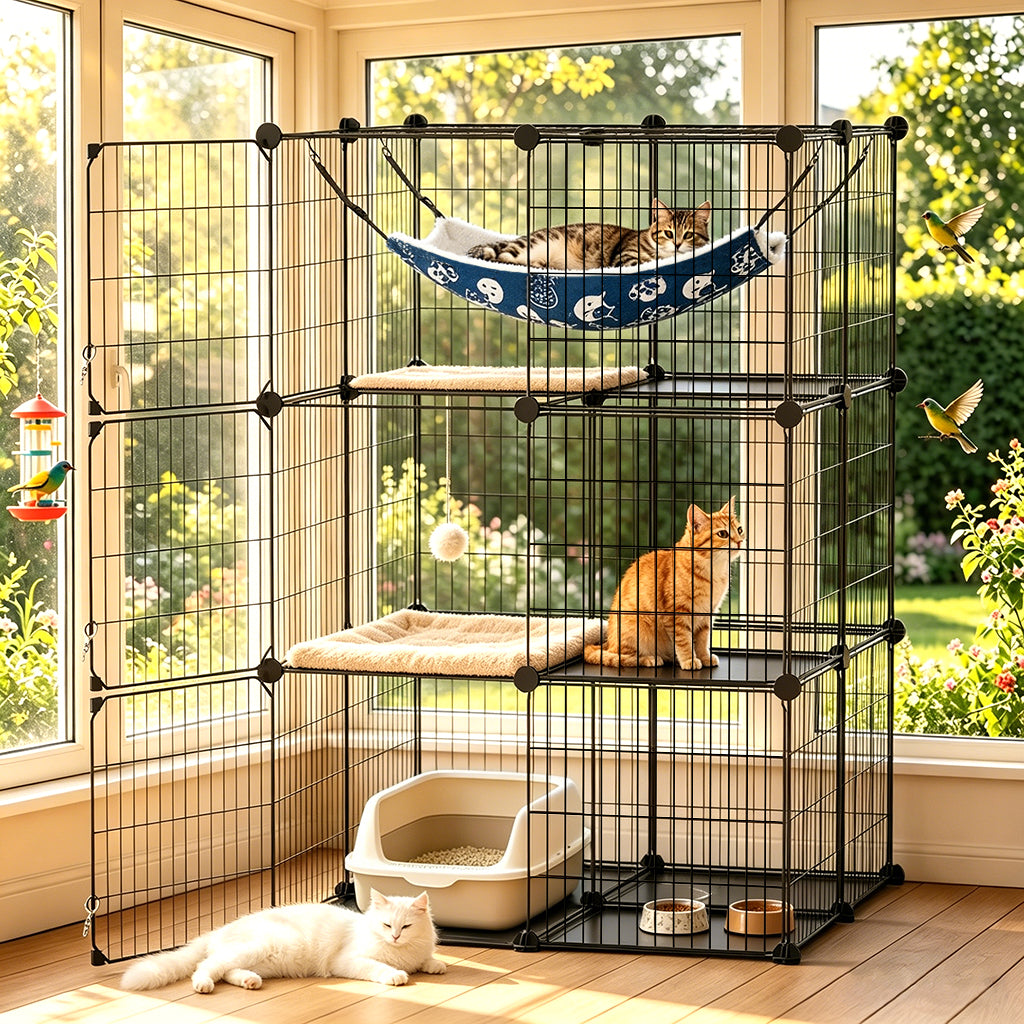 COMHOMA® 3/4/5 Tiers Cat Cage for Multiple Cats with Removable Tray & Hammock PET08