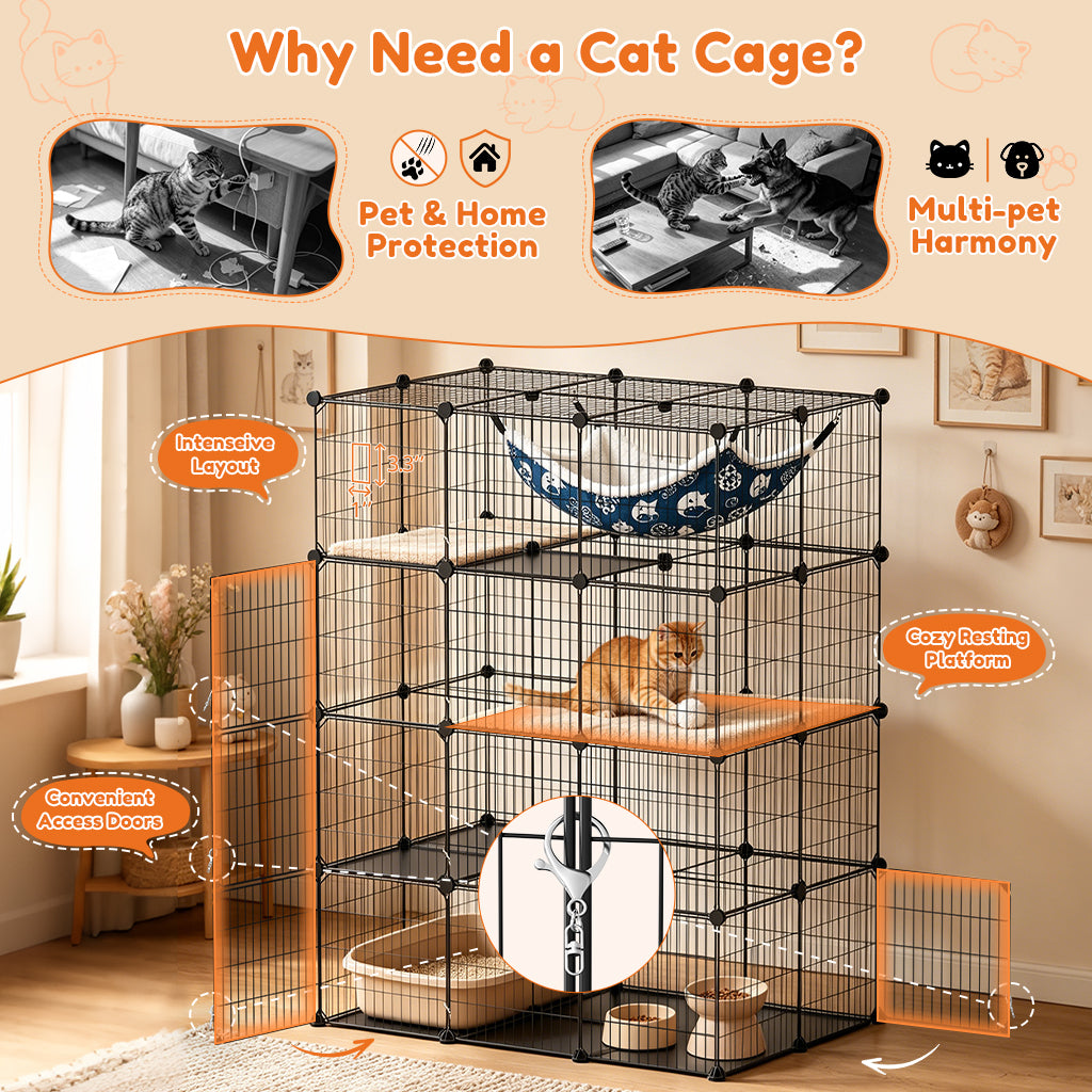 COMHOMA® 3/4/5 Tiers Cat Cage for Multiple Cats with Removable Tray & Hammock PET08