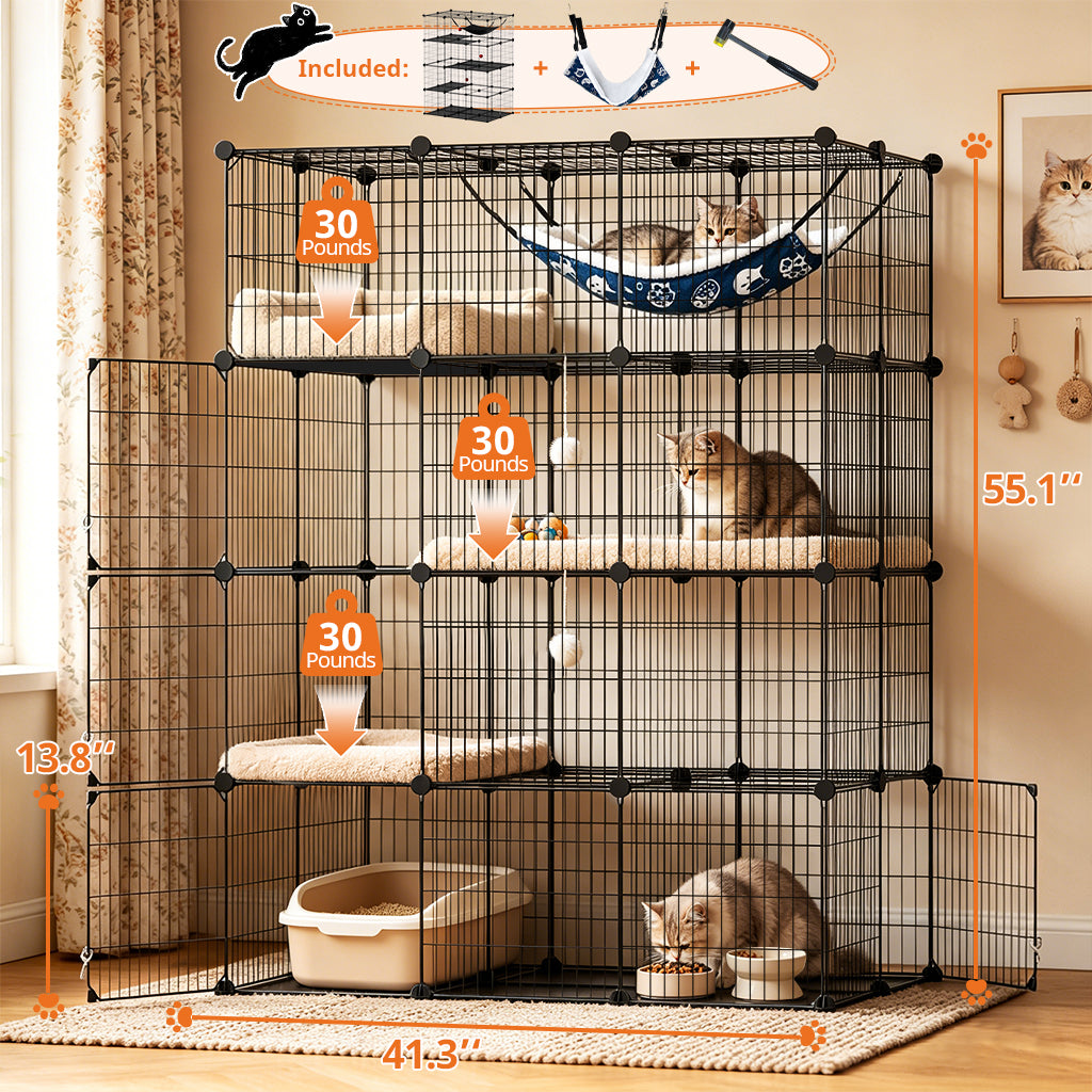 COMHOMA® 3/4/5 Tiers Cat Cage for Multiple Cats with Removable Tray & Hammock PET08