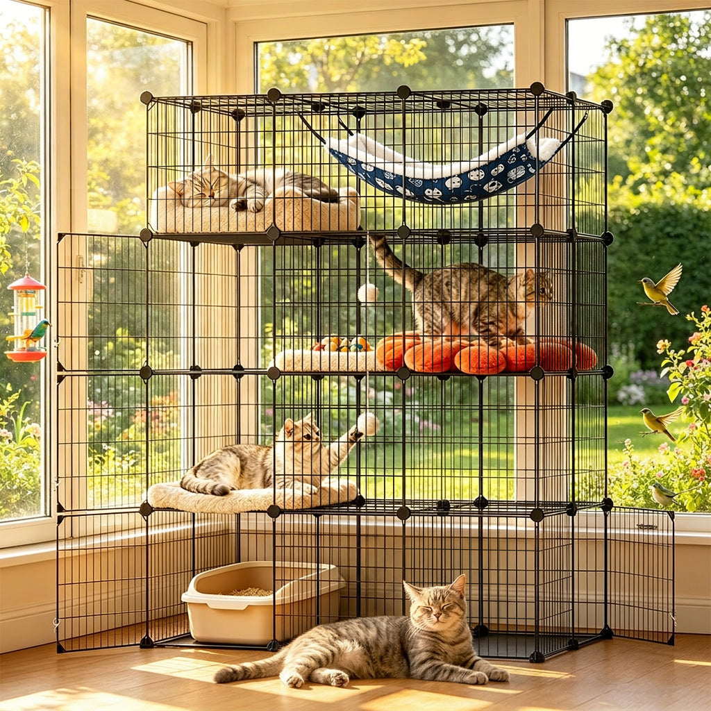 COMHOMA® 3/4/5 Tiers Cat Cage for Multiple Cats with Removable Tray & Hammock PET08